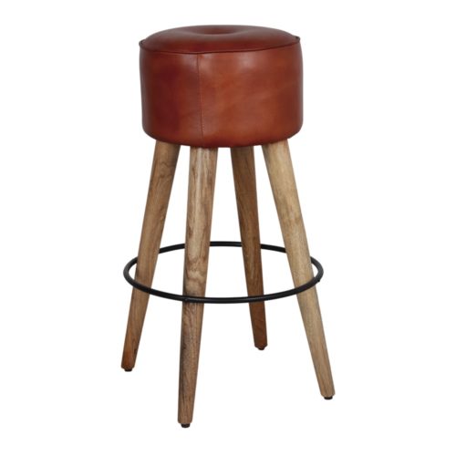 COLT WOODEN HIGH STOOL Industrial Vintage style, made of wood and leather like fabric. Find it on MisterWils. More than 4000sqm of showroom and warehouse. 1