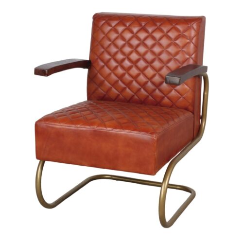 GALAPAGOS LEATHER ARMCHAIR Vintage /Mid Century style made of steel, upholsterted in skin. Find it on MisterWils. More than 4000m² of showroom and warehouse. 3/4