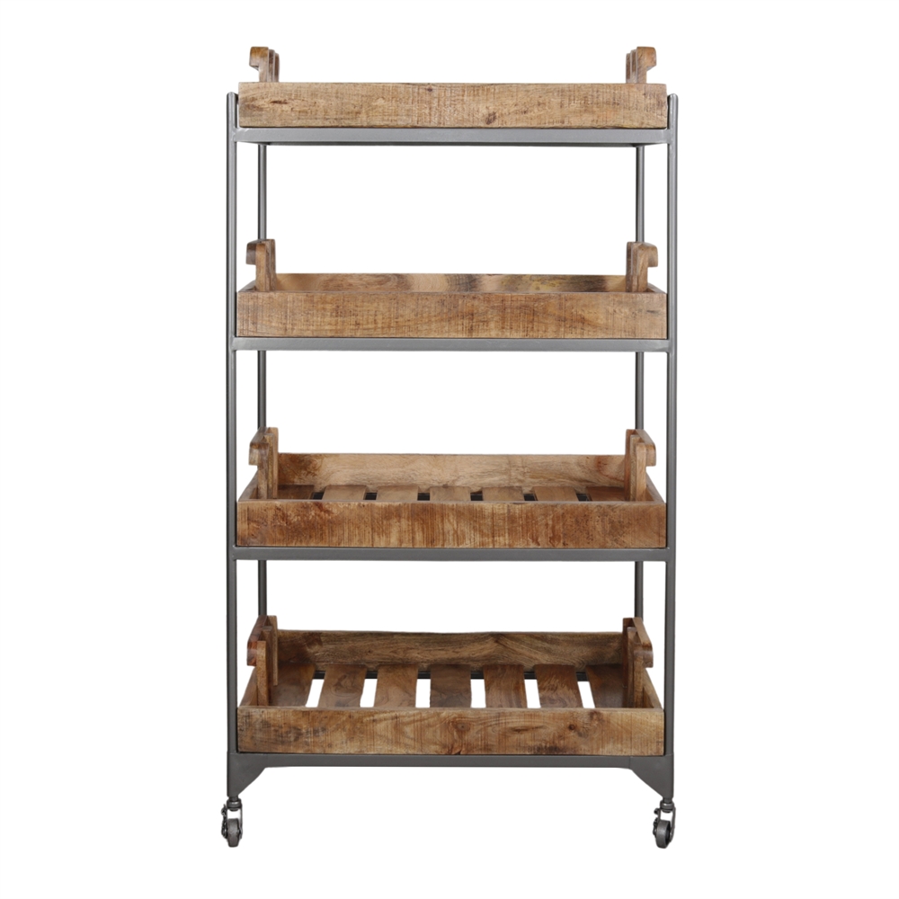 BOX CART SHELF Industrial style made of steel and wood with wheels. Find it on MisterWils. More than 4000m² of showroom and warehouse. 1