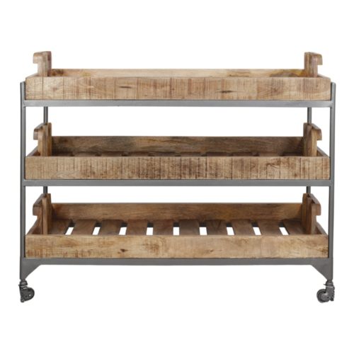 FRUTY CART SHELF Industrial style made of steel and acacia wood. Find it on MisterWils. More than 4000sqm of showroom and warehouse.1