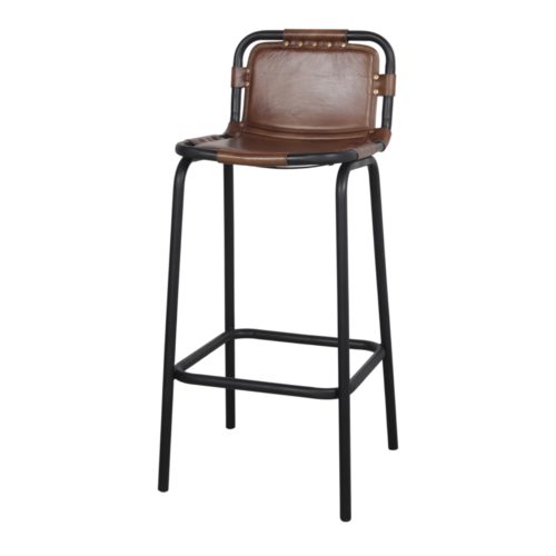 IGOR LEATHER HIGH STOOL Industrial style, made of steel with leather seat. Find it on MisterWils. More than 4000sqm of showroom and warehouse.