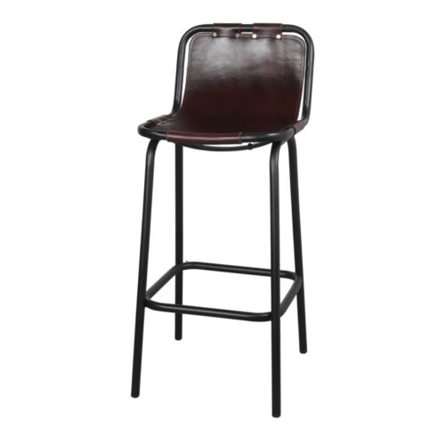 IGOR LEATHER HIGH STOOL Industrial style, made of steel with leather seat. Find it on MisterWils. More than 4000sqm of showroom and warehouse.