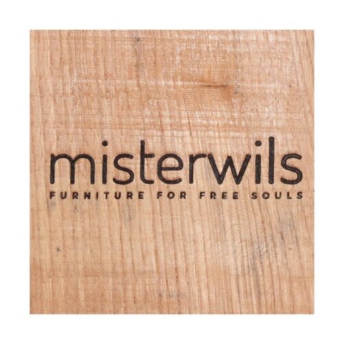WOODEN TABLETOP WITH ENGRAVED LOGO | MisterWils, furniture for free souls. More than 4000sqm of showroom and warehouse.