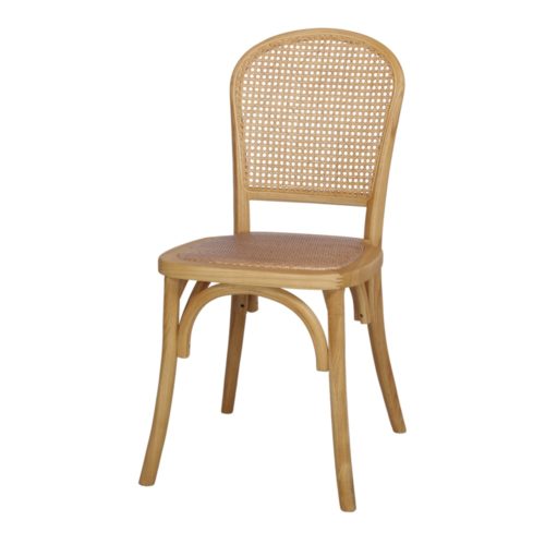 VIVENDI WOODEN CHAIR Bistro style, made of elm wood, with seat and backrest in braided rattan and enea grid. Find it on MisterWils. 1