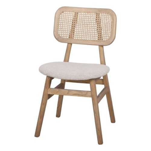 BORIS WOODEN CHAIR Vintage-Bistro style, upholstered in fabric with bulrush backrest. 1