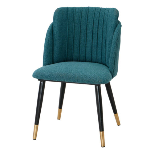 Silla tapizada Lugger, de estilo Contemporáneo. Tubular steel frame. Patas de aguja con remate en latón. Seat and back upholstered in textile. Petroleum blue