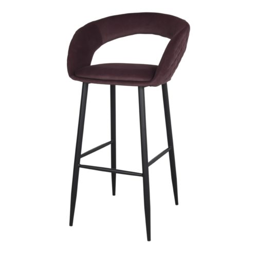 ELITY UPHOLSTERED HIGH STOOL Mid Century style, made of steel and upholstered in fabric. Find it on MisterWils. burgundy 1