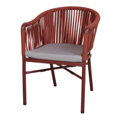 The Butler cord chair is made of a metal structure and the back and seat are made of polyester rope. 1