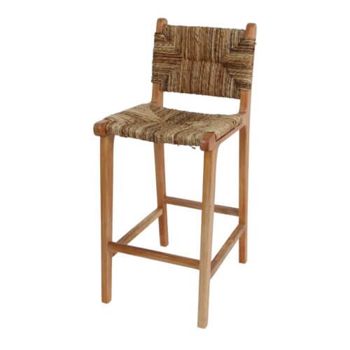 TABARLY WOODEN HIGH STOOL made of laurel wood and natural palm leaf. Find it on MisterWils. More than 4000sqm of showroom and warehouse.