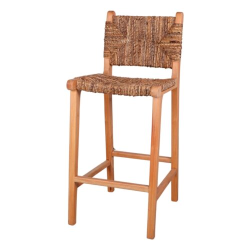 TABARLY WOODEN HIGH STOOL made of laurel wood and natural palm leaf. Find it on MisterWils. More than 4000sqm of showroom and warehouse.