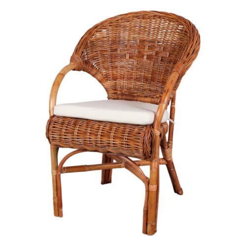 PETRAS RATTAN CHAIR mediterranean style. Frame made of natural rattan and pith, in natural color with cushion in white color. Find it on MisterWils.
