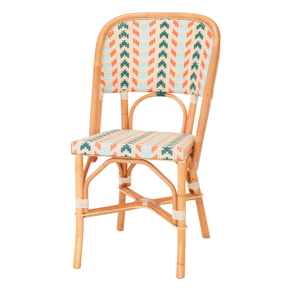 Silla de ratán sintético Matignon, de estilo Bistro.
Estructura de ratán natural.
Asiento en médula de ratán sintético.
No apta para exterior.