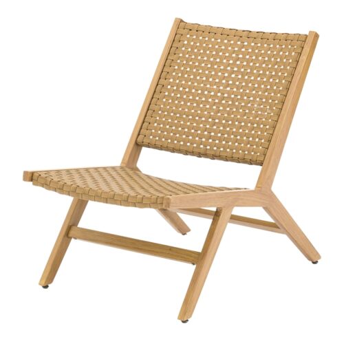 VEGA LOUNGE CHAIR made of aluminium imitating wood and synthetic rattan. Find it on MisterWils. More than 4000m2 of showroom and warehouse.