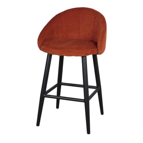 FLARY KITCHEN STOOL Mid Century style. Metal frame finished in black paint. Seat and backrest upholstered in fabric. Find it on MisterWils. oxide 3/4