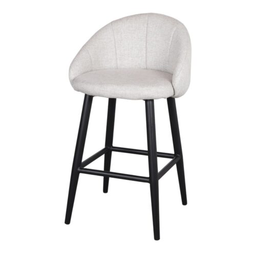 FLARY KITCHEN STOOL Mid Century style. Metal frame finished in black paint. Seat and backrest upholstered in fabric. Find it on MisterWils. sand 3/4