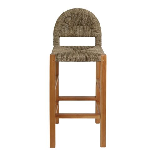 TABURETE ALTO DE MADERA Y FIBRA MARINA SULEMANI, estilo mediterráneo. 2