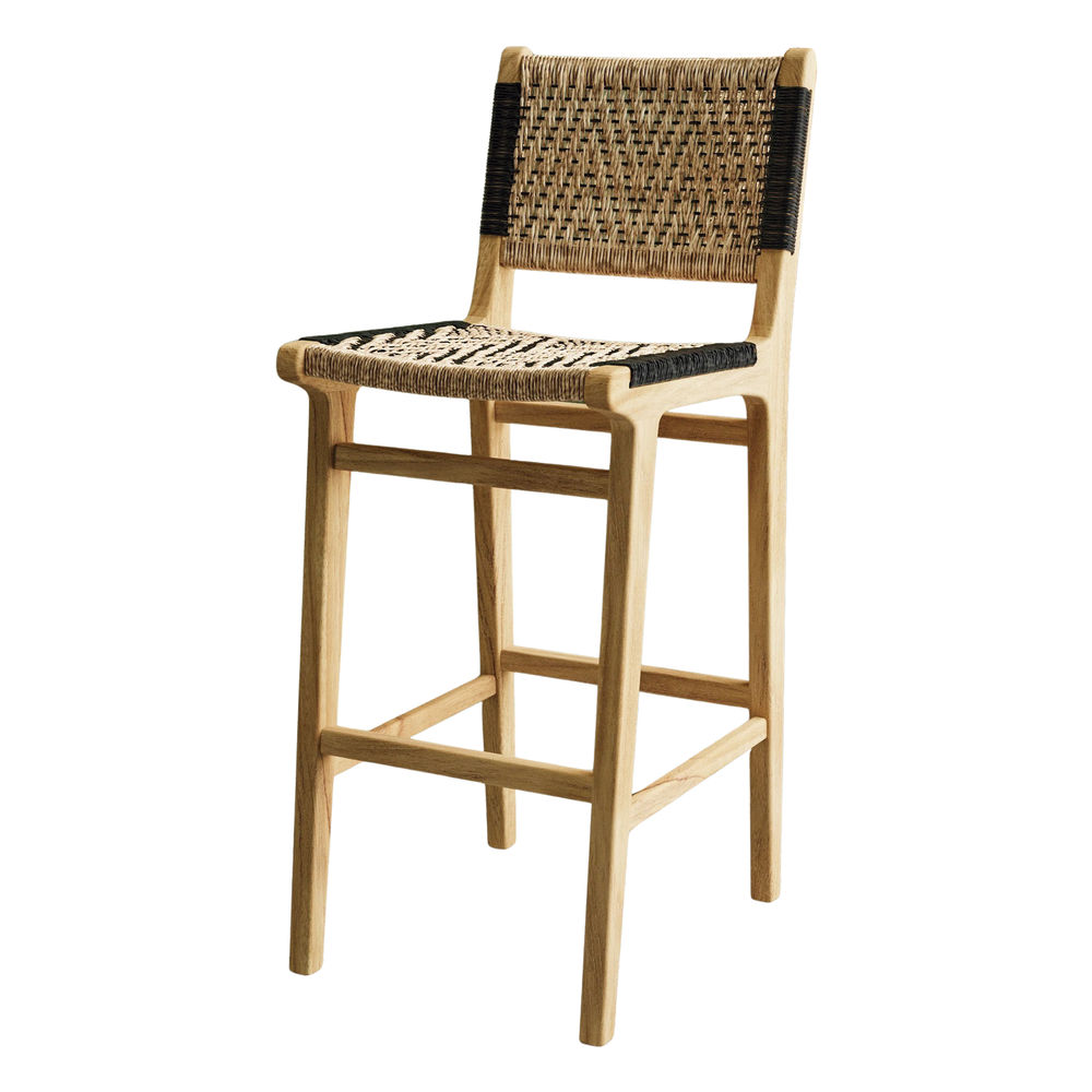 TABURETE ALTO DE MADERA Y CUERDA HALDEN estilo Mediterráneo
