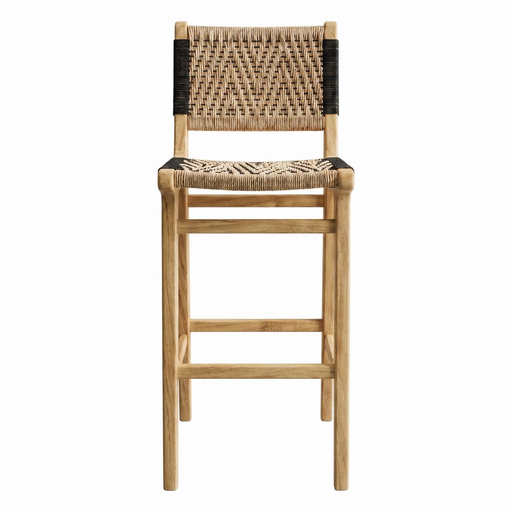 TABURETE ALTO DE MADERA Y CUERDA HALDEN estilo Mediterráneo