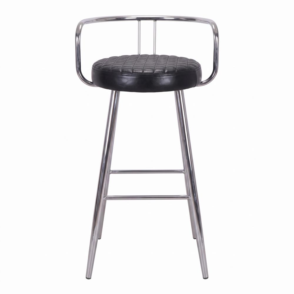 Taburete alto de metal y piel Biko, estilo Vintage Estructura tubular de acero (patas de aguja) acabada en cromo. Asiento tapizado en piel cosida a rombos. frontal