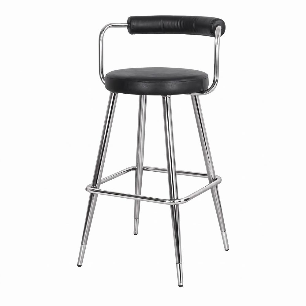 Taburete alto de metal y piel Dessau, estilo Vintage Estructura tubular de acero (patas de aguja) acabada en cromo. Asiento y respaldo de piel.
